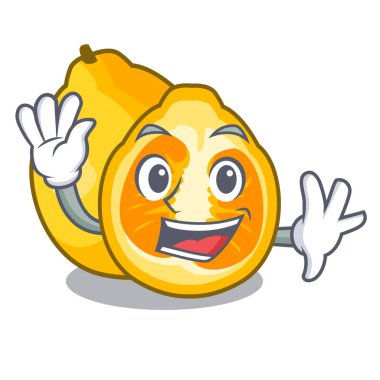 Ugli maskotu meyve sepeti illüstrasyon vektör içinde sallayarak