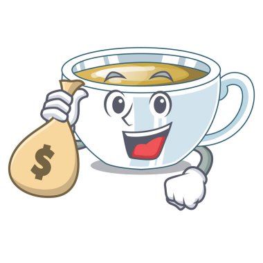 Para çantası zencefil çayı ile cam maskot vektör çizim