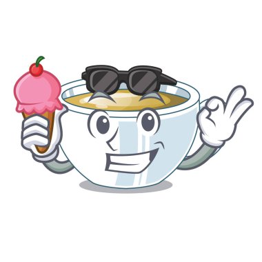 Dondurma zencefil çayı ile karakter ahşap masa vektör çizim yukarıda