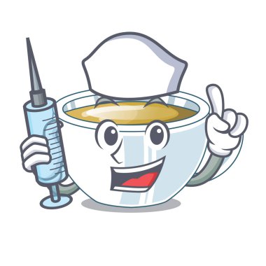 Hemşire zencefil çayı üzerinde karakter ahşap masa vektör çizim