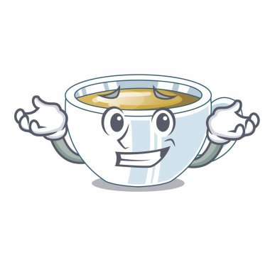 Karakter ahşap masa vektör çizim üzerinde sırıtan zencefil çayı