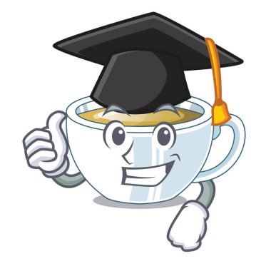 Mezuniyet zencefil çayı üzerinde karakter ahşap masa vektör çizim