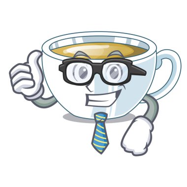 İşadamı zencefil çayı üzerinde karakter ahşap masa vektör çizim