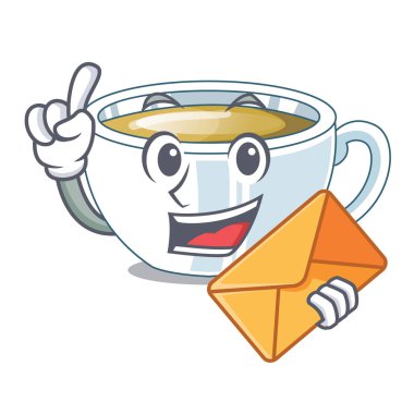 Zarf zencefil çayı ile karakter ahşap masa vektör çizim yukarıda