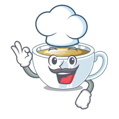 Şef zencefil çayı üzerinde karakter ahşap masa vektör çizim