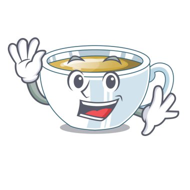 Zencefil çayı karakter ahşap masa vektör çizim yukarıda sallayarak