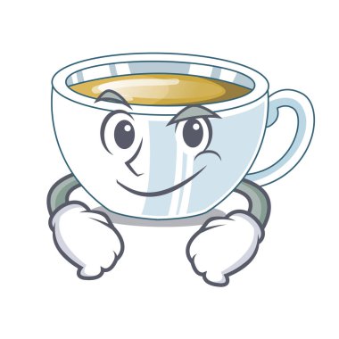 Karakter ahşap masa vektör çizim yukarıda Smirking zencefil çayı