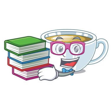 Bir çizgi film şişe vektör çizim kitap zencefil çayı ile öğrenci