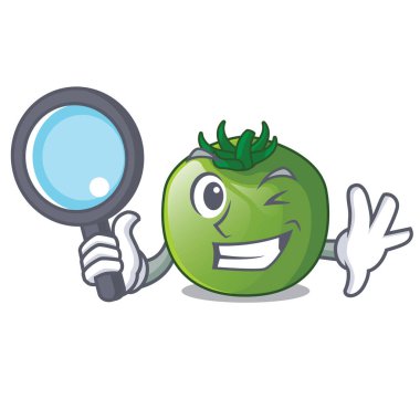 Dedektif yeşil domates izole karikatür vektör çizim ile