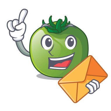 Zarf yeşil domates izole karikatür vektör çizim ile