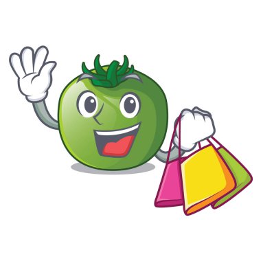 Yeşil domates izole karikatür vektör çizim ile alışveriş