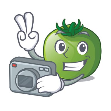 Fotoğrafçı yeşil domates obove karakter tablo vektör çizim