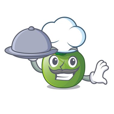 Şef yemek yeşil domates obove karakter tablo vektör çizim ile