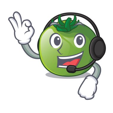 With headphone green tomato in shape of mascot vector ilustration