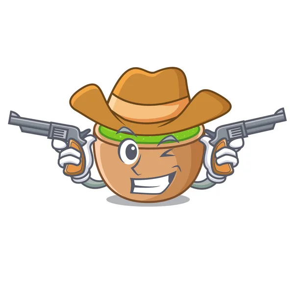 Cowboy Matcha Poeder Een Teken Kom Vectorillustratie — Stockvector