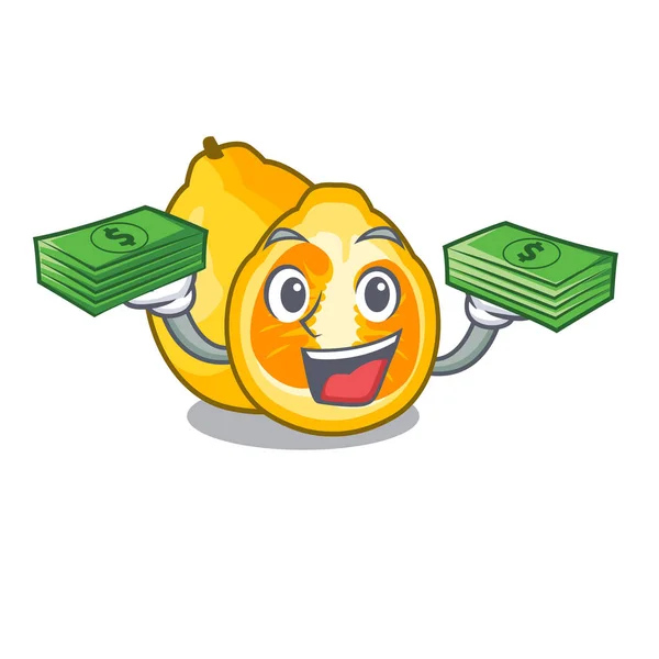 Met Geld Tas Ugli Fruit Cartoon Koelkast Vectorillustratie — Stockvector