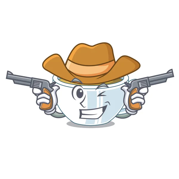 Thé Gingembre Cow Boy Dans Une Illustration Vectorielle Mascotte Verre — Image vectorielle