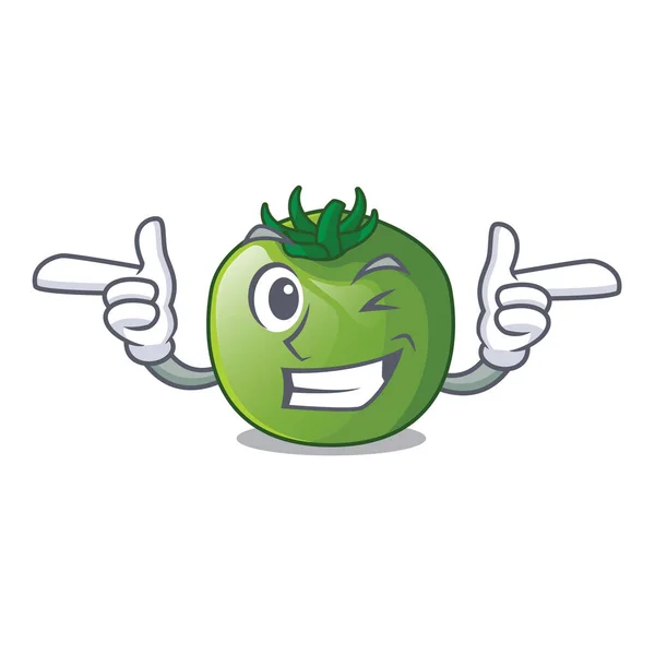 Guiño Tomate Verde Con Ilustración Vectorial Dibujos Animados Aislados — Vector de stock