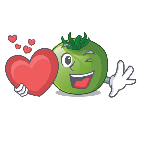 Heart Green Tomato Obove Character Table Vector Illustration — Stock Vector