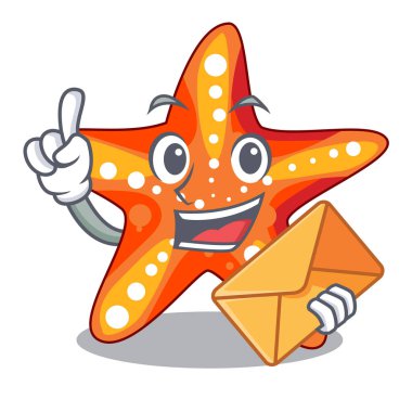 Zarf deniz yıldızı ile çizgi film şekil komik vektör çizim içinde