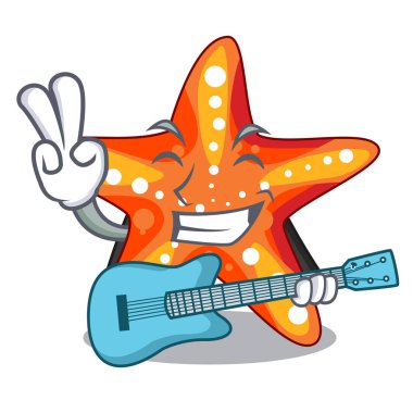 Gitar deniz yıldızı ile çizgi film vektör çizim içinde izole