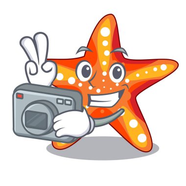 Çizgi film vektör çizim ile izole fotoğrafçı denizyıldızı