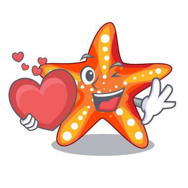 Çizgi film vektör çizim ile izole kalp denizyıldızı ile