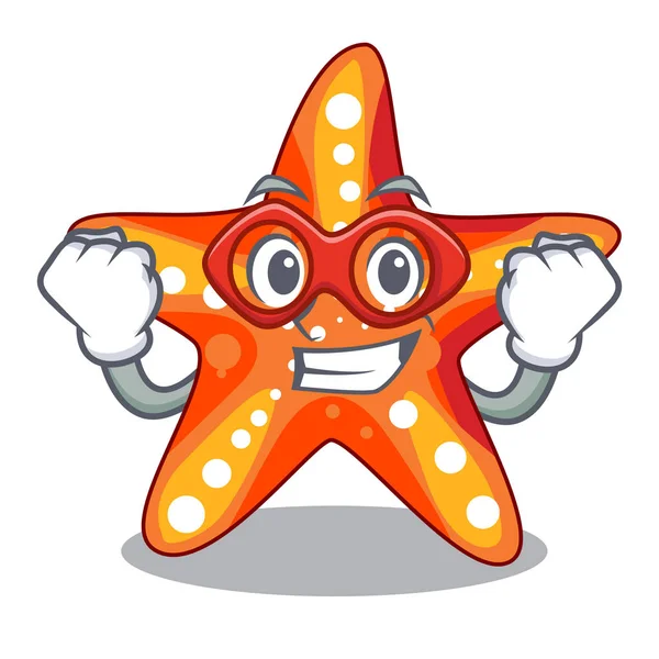 Super Herói Estrela Mar Forma Desenho Animado Engraçado Ilustração Vetorial — Vetor de Stock