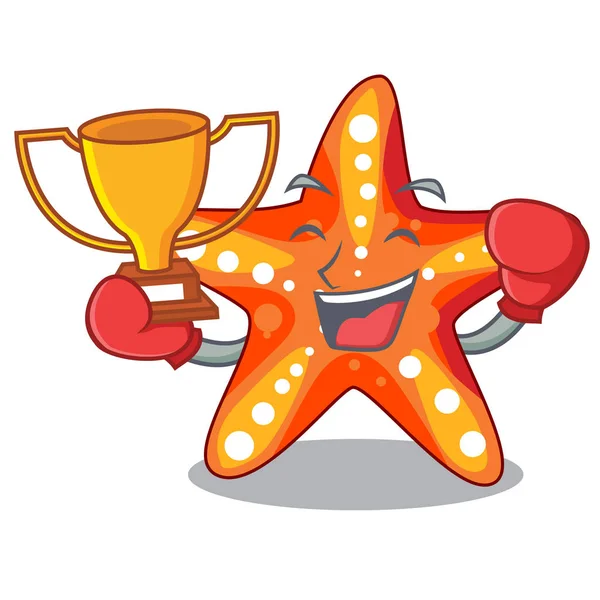 Vencedor Boxe Mar Subaquático Ilustração Vetor Mascote Estrela Mar —  Vetores de Stock