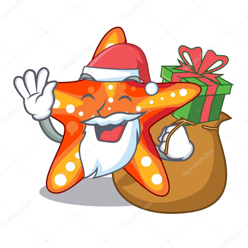 Santa with gift underwater sea in the starfish mascot vector illustration