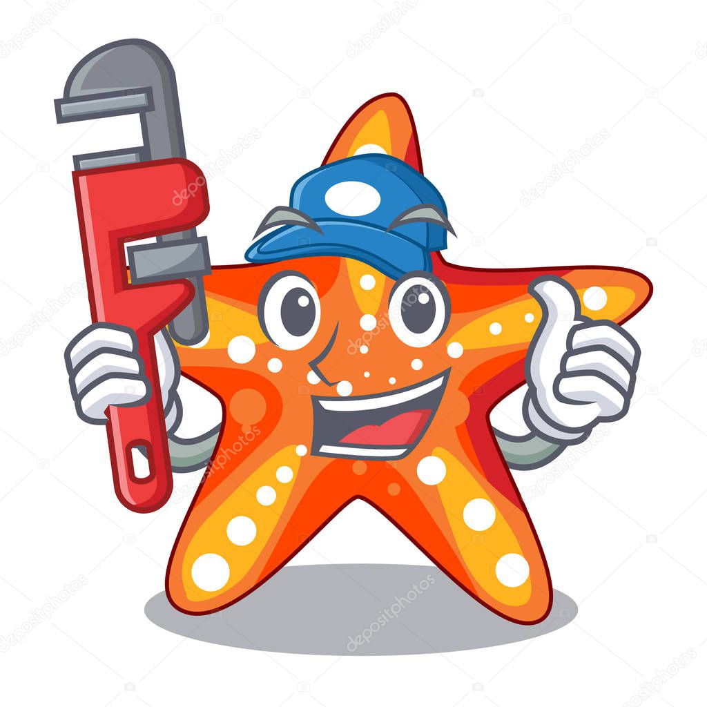 Plumber underwater sea in the starfish mascot vector illustration