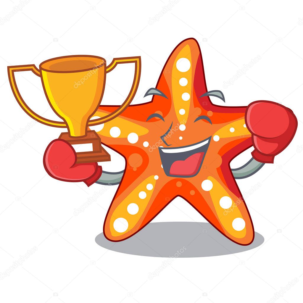 Boxing winner underwater sea in the starfish mascot vector illustration