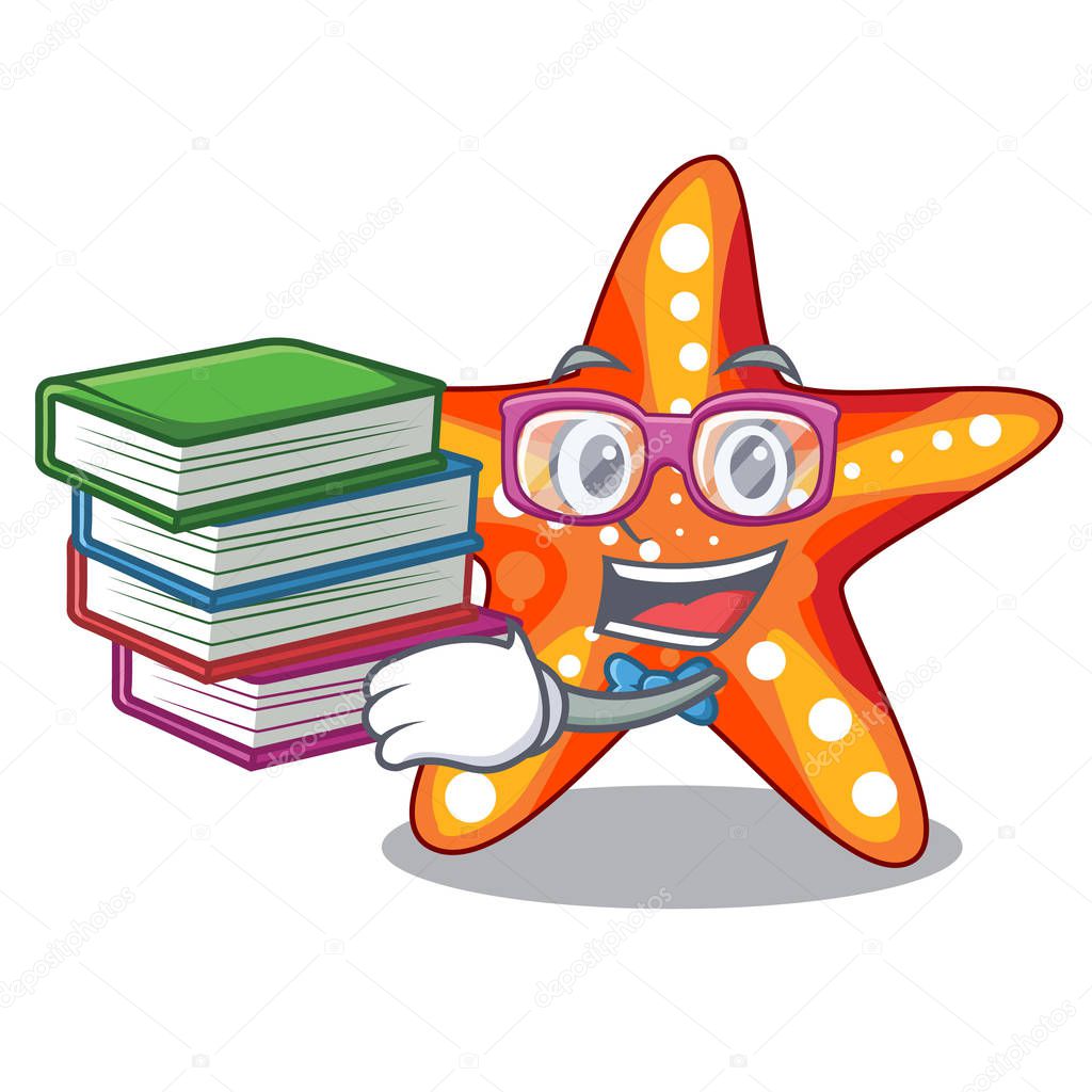 Student with book underwater sea in the starfish mascot vector illustration