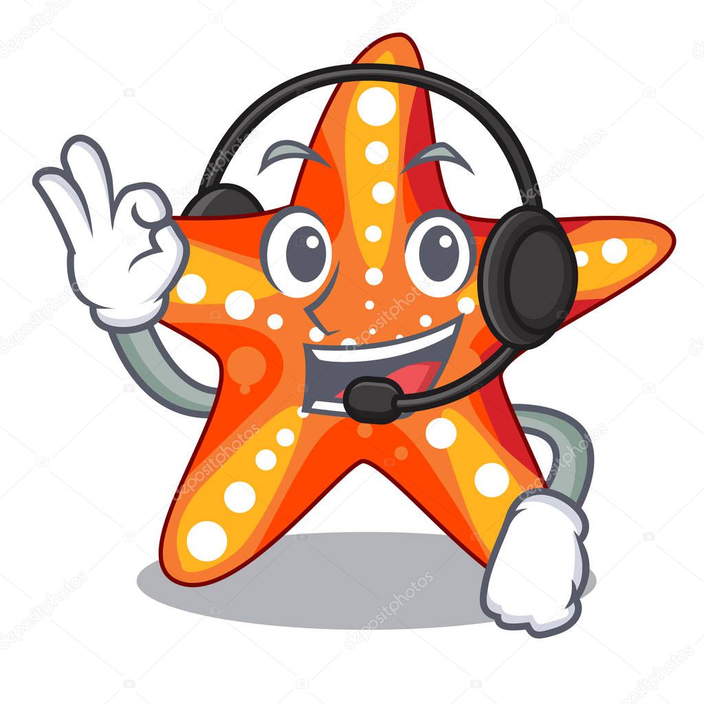 With headphone underwater sea in the starfish mascot vector illustration