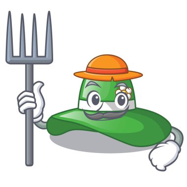 Çiftçi plaj şapka yukarıda ahşap karikatür tablo vektör çizim