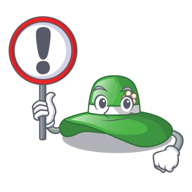 Ahşap çizgi film tablo vektör çizim yukarıda işaret plaj şapka ile