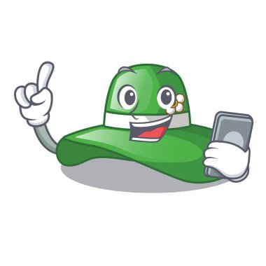 Ahşap çizgi film tablo vektör çizim yukarıda ile telefon plaj şapka