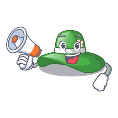 Ahşap çizgi film tablo vektör çizim yukarıda ile megafon plaj şapka