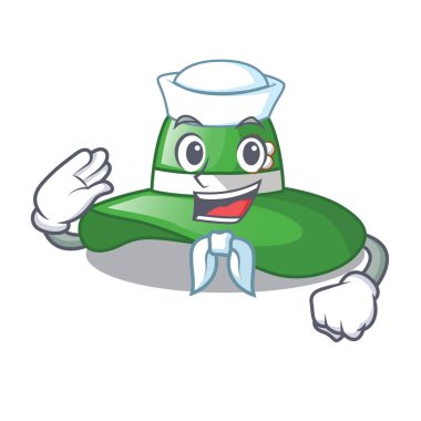 Denizci plaj şapka yukarıda ahşap karikatür tablo vektör çizim