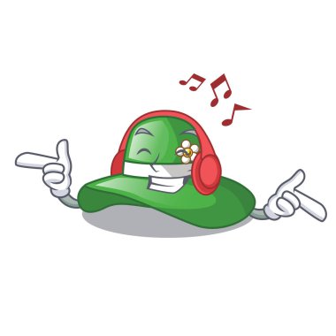 Çizgi film vektör çizim ile izole dinleme müzik plaj şapka