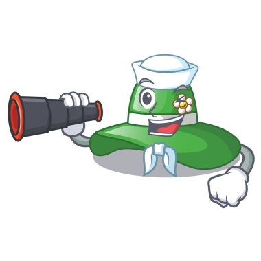 Denizci dürbün plaj şapka ile izole karikatür vektör çizim ile