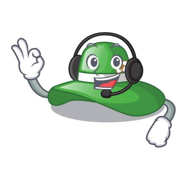 Maskot dolap vektör çizim ile kulaklık plaj şapka