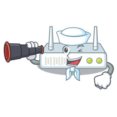 Denizci ile dürbün rota ile maskot vektör illüstrasyon izole