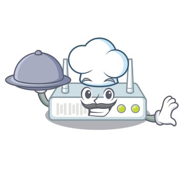 Şef ile maskot vektör illüstrasyon izole gıda yönlendirici ile