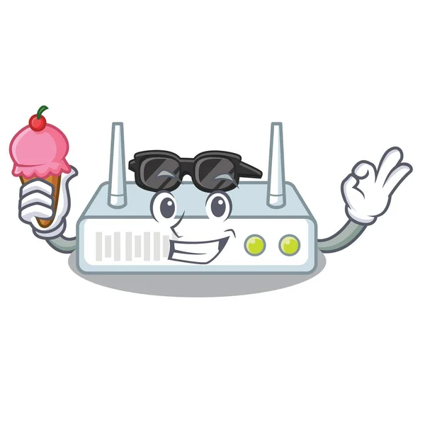 Ice Cream Router Installed Cartoon Wall Vector Illustration — Stock Vector