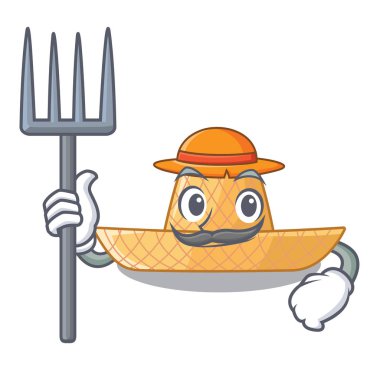 Çiftçi hasır şapka karakteri vektör çizim ile izole