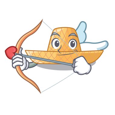 Aşk tanrısı hasır şapka karakteri vektör çizim ile izole