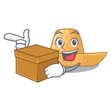 Şekil maskot vektör çizim kutusu hasır şapka ile