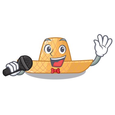 Hasır şapka bir ahşap karikatür vektör esnaf şarkı