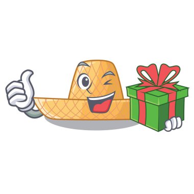 Ahşap çizgi film vektör esnaf ile hediye hasır şapka